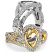 Pear Semi Mount Diamond Engagement Ring Halo Pave Setting 14k White Gold 1.36Ct - javda.com 