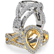 Pear Semi Mount Diamond Engagement Ring Halo Pave Setting 14K White Gold 1.36ct