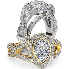 Bezel Halo Pave Twisted Shank diamond Ring 14k Gold White