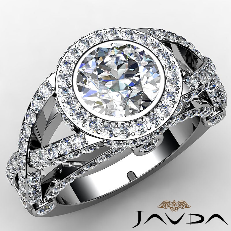 Cross Shank Halo Bezel diamond Ring 14k Gold White