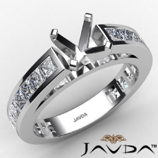 Cushion Side Diamond Engagement Ring Channel 14K White Gold Semi Mount 1.20Ctw.