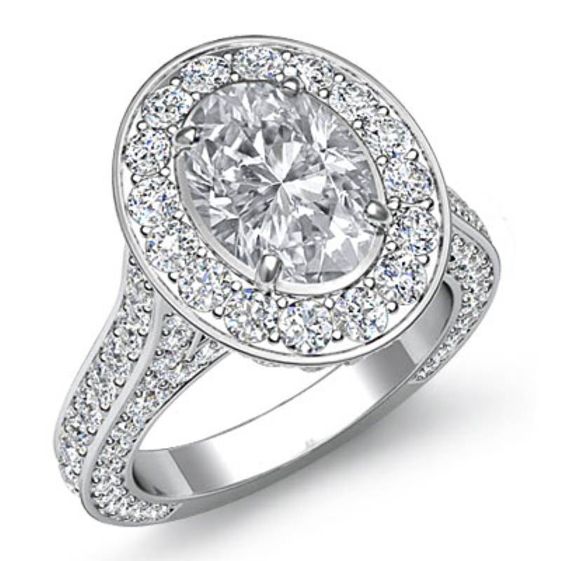 Halo Bridge Accent Micro Pave diamond Ring 14k Gold White