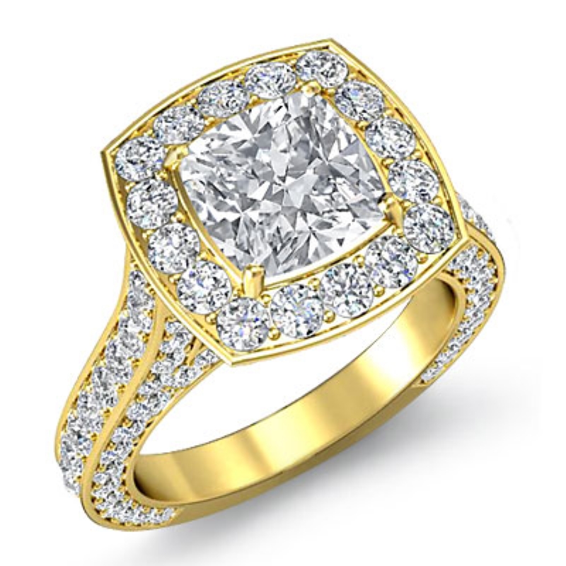 Bridge Accent Petite Halo Pave diamond Ring 14k Gold Yellow