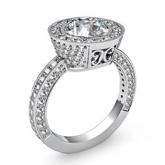 Round Diamond Engagement Bezel Halo Setting Semi Mount Ring 14k White Gold 1.5Ct