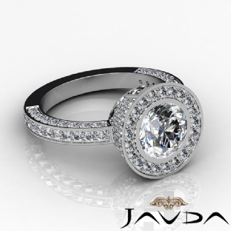 Round Diamond Engagement Bezel Halo Setting Semi Mount Ring 14k White Gold 1.5Ct