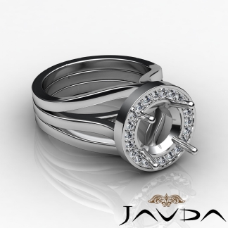 Diamond Engagement Ring Round Semi Mount Platinum 950 Halo Pave Setting 0.4Ct