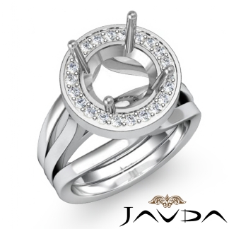 Diamond Engagement Ring Round Semi Mount Platinum 950 Halo Pave Setting 0.4Ct