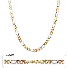 14k Tri Gold Men's Solid Figaro Chain (6.40mm,20