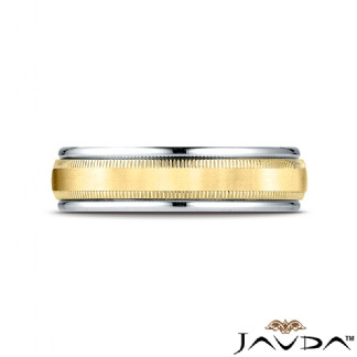 Satin Milgrain Round Edge Unisex 14k Gold 2Tone Wedding Band