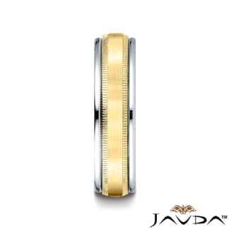 Satin Milgrain Round Edge Unisex 14k Gold 2Tone Wedding Band