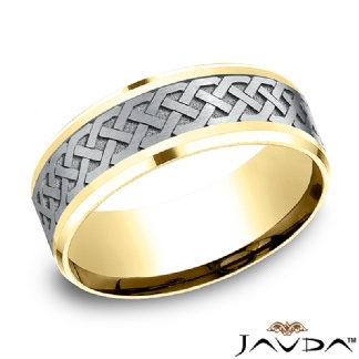 Celtic Love Knot Beveled Edge Men's 14k Gold 2Tone Wedding Band