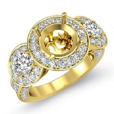 Three Stone Diamond Engagement Setting 14k Gold Yellow Round SemiMount Ring  (1.3Ct. tw.)