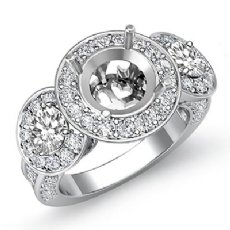 Three Stone Diamond Engagement Setting 14k White Gold Round SemiMount Ring 1.3Ct