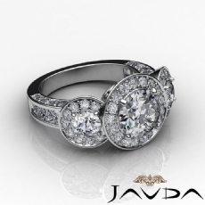 Halo Pave 3 Stone Filigree diamond Ring 18k Gold White