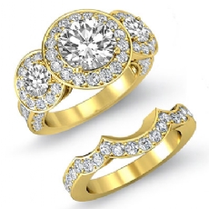 3 Stone Halo Bridal Set diamond Ring 14k Gold Yellow