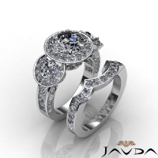 3 Stone Halo Bridal Set diamond Ring 14k Gold White