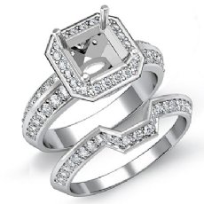 1.45Ct Diamond Bridal Engagement Set SemiMount 14K White Gold Asscher Shape Ring