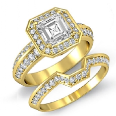 Halo 2 Row Shank Bridal Set diamond Ring 18k Gold Yellow