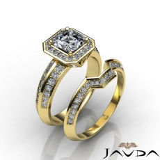 Halo 2 Row Shank Bridal Set diamond Ring 14k Gold Yellow