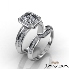 Halo 2 Row Shank Bridal Set diamond Ring 14k Gold White