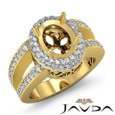 Diamond Engagement Ring 18k Gold Yellow Oval Semi Mount Halo Pave Setting  (1.35Ct. tw.)