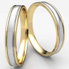 Comfort Fit Domed Milgrain 2 Tone Gold Wedding Band Unisex