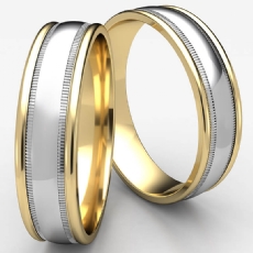 Domed Milgrain Comfort Fit Unisex Two Tone Gold Wedding Band