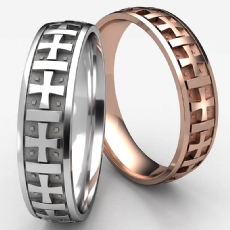 Gaelic Cross Etchings 14k Rose Gold Men's Wedding Band