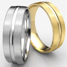 Satin Finished Center Groove White Gold Unisex Wedding Band