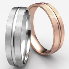 Satin Finished Center Groove Unisex Wedding Band 14k Rose Gold