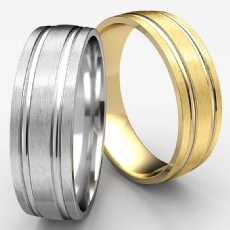 Comfort Fit Parallel Grooves White Gold Men's Wedding Band