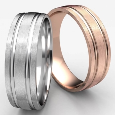 Comfort Fit Parallel Grooves 14k Rose Gold Men's Wedding Band