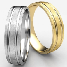 Satin Finish Parallel Grooves Men's Wedding Band White Gold