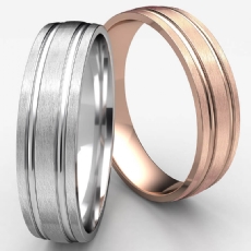 Satin Finish Parallel Grooves Men's Wedding Band 14k Rose Gold