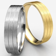 Satin Finish Parallel Grooves 14k Gold Yellow Wedding Band Men