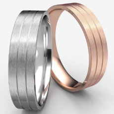 Satin Finish Parallel Grooves 14k Rose Gold Wedding Band Men