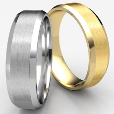 Comfort Fit Beveled Edge Matte White Gold Wedding Band Men's