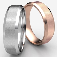 Comfort Fit Beveled Edge Matte White Gold Wedding Band Men's