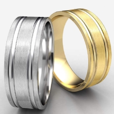 Comfort Fit Flat Parallel Grooves White Gold Wedding Band