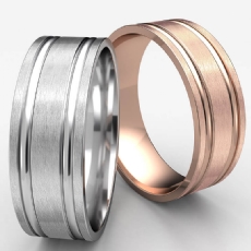 Comfort Fit Flat Parallel Grooves 14k Rose Gold Wedding Band