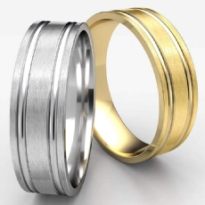 Comfort Fit Parallel Grooves White Gold Carved Wedding Band