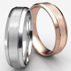 Beveled Edge Carved Design 14k Rose Gold Unisex Wedding Band