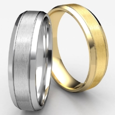 Unisex Beveled Edge Carved Design White Gold Wedding Band