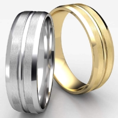 Center Grooved Beveled Edge Men's Wedding Band White Gold