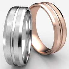 Center Grooved Beveled Edge Men's Wedding Band 14k Rose Gold