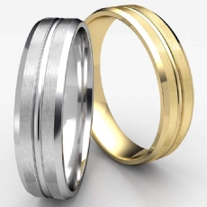 Beveled Edge Center Grooved White Gold Men's Wedding Band