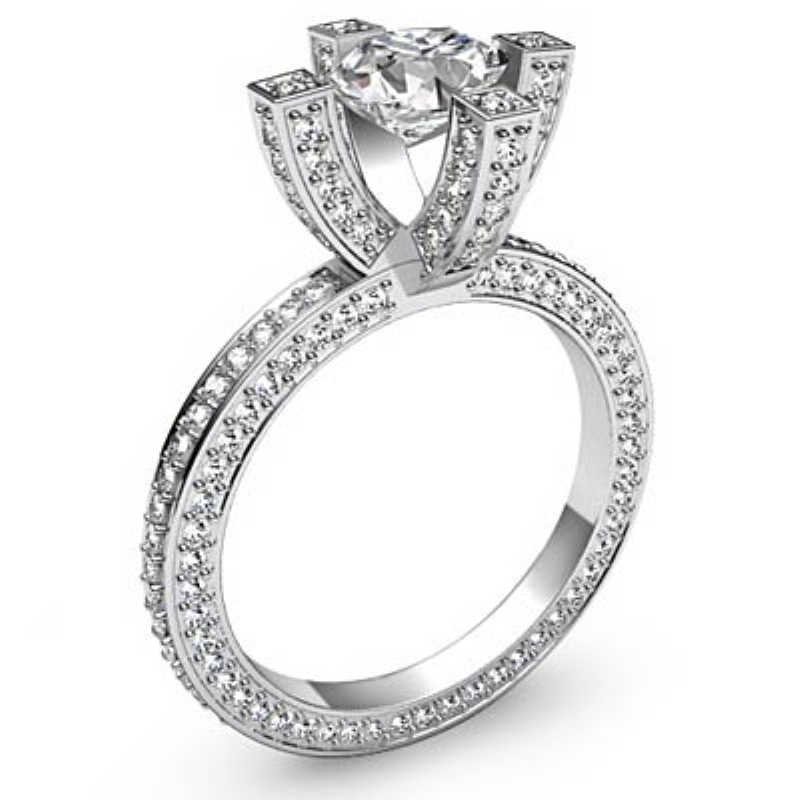 Classic Sidestone Eternity Round Diamond Engagement Ring 14k White Gold ...