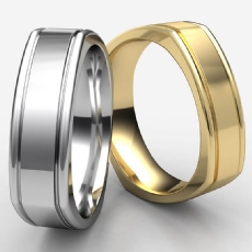 Four Sided High Polish White Gold Men's Carved Wedding Band