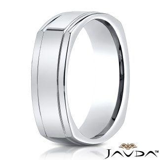 Four Sided High Polish 14k Gold White Men's Carved Wedding Band