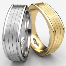 Four Sided Satin Center Cuts White Gold Men's Wedding Band